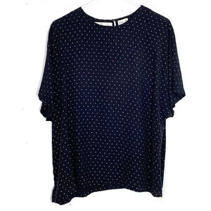 Vintage 90s Blouse Black Gold Polka Dot Womens Plus Size 2X 2XL Short Sleeve